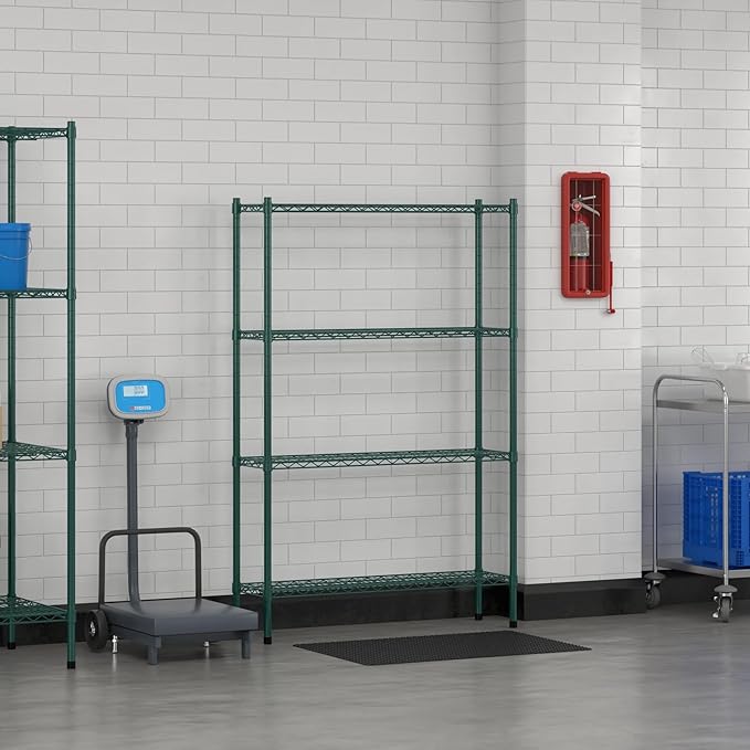Commercial NSF Listed Green Epoxy Stationary Wire Shelving Kit 12 x 42 x 64 with 4 Shelves Perfect for Warehouse Walk-in Refrigerator Freezer Grocery Store Restaurant Dishroom