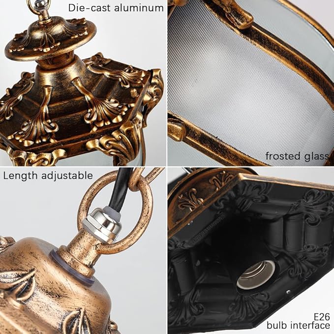 Rustic Victorian E26 Exterior Ceiling Pendant Light American Outdoor Waterproof Chandelier Garden Corridor Grape Frame Pavilion Bronze Hanging Light Adjustable Suspension Lighting Fixture