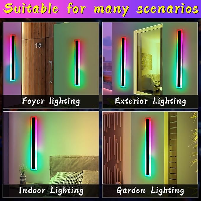 47inch Modern Wall Lights Outdoor 10 Colour Variations Dimmable Long Wall Sconce IP65 Waterproof 3000K-6000K Simple Acrylic Exterior Wall Lighting Fixtures for House Garage Front Patio