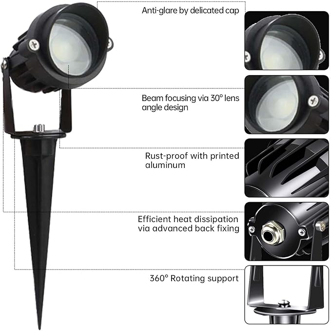 LAVAED 10W LED Landscape Lights 12V Outdoor Spotlight with Connectors Low Voltage Landscape Lighting Warm White Waterproof Yard Uplight(6 Pack)
