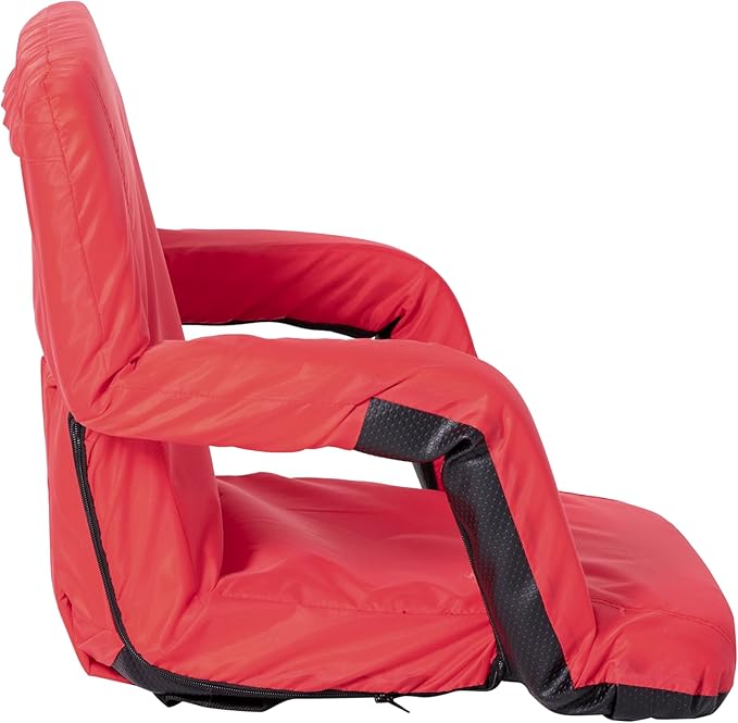 BizChair Set of 2 Red Portable Lightweight Reclining Stadium Chairs with Armrests Padded Back &amp Seat - Storage Pockets &amp Backpack Straps