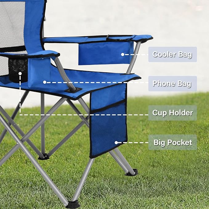 PLKO Camping Chairs with Canopy Portable Quad Lawn Chair for Adults Folding Recliner Chair with Cup Holder Outdoor Events and Shade- Support 330 LBS