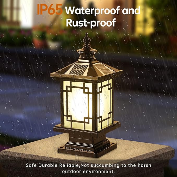 LED Solar Post Light Outdoor Aluminum Fence Post Cap Lamp Remote Control Dimmable Pillar Lights Solar IP65 Waterproof Column Light 15.7 X 7.3 Pillar Pedestal Lantern for Garden Yard