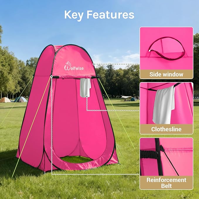 Wolfwise Pop Up Shower Tent Portable Instant Changing Tent with Ventilation Window &amp Carry Bag Privacy Bathroom Toilet for Beach Camping &amp Outdoor Width 47  Height 75  Rose Red
