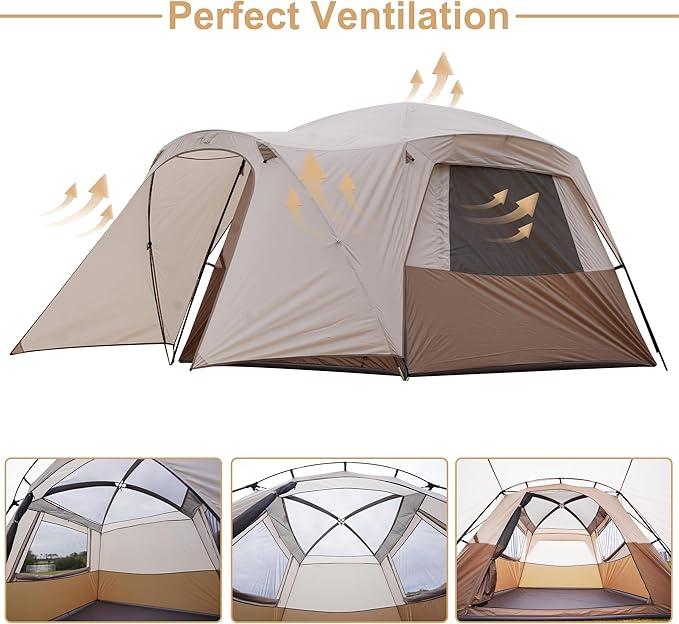Vidalido 3-4 Person Tent with 1 Mesh Door and 2 Large Mesh Window Double Layer Waterproof Portable Family Cabin Tent 4 Person Tents for Outdoor Camping Hiking