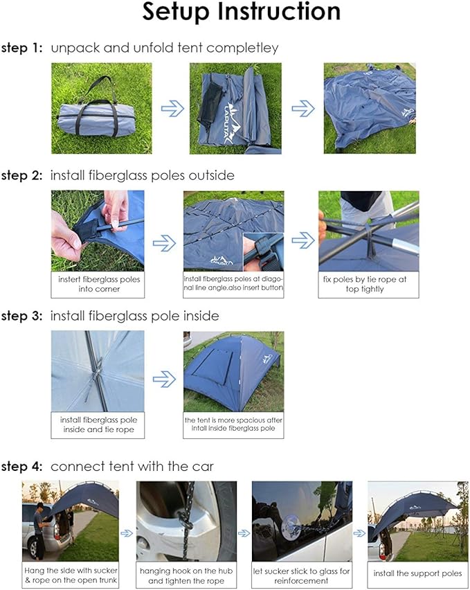 PlayDo Waterproof Teardrop Trailer Awning Portable Car SUV Awning Tent Sun Shelter Canopy for Camping 4 Persons (Blue)