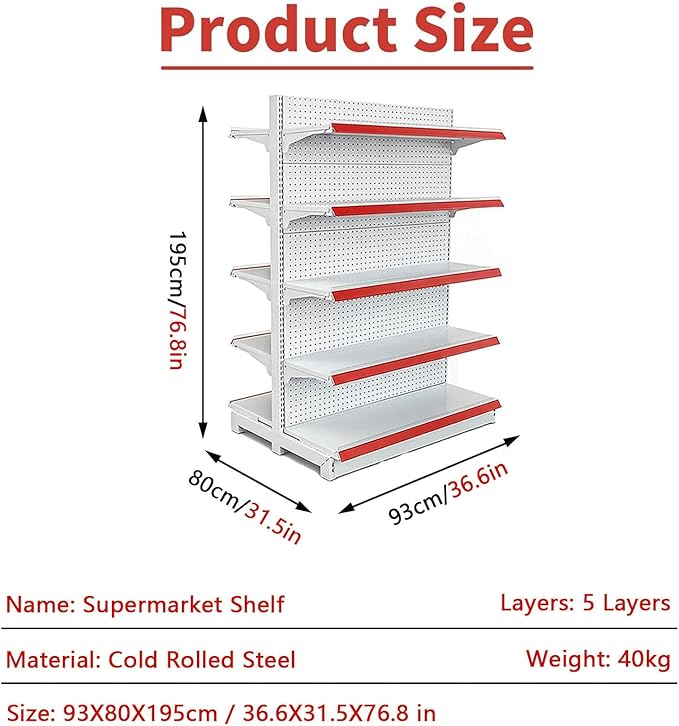 165cm/195cm Tall Retail Snack Display Shelf Floor-Standing Food Rack Holder for Grocery Supermarket Department Stores Chips/Candy/Drinks Organizer 93x80x195cm(Ten-Shelves)