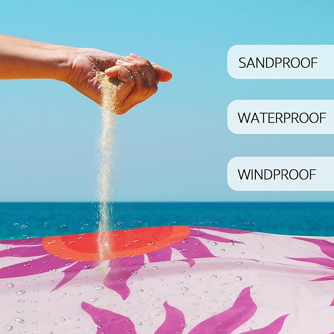 Large Beach Blanket Waterproof Sandproof 9×10 FT Beach Mat Sand Free for 2-8 Adults with Stakes and Sand Pocket Foldable Picnic Blankets for Outdoor Camping Hiking Vacation Essentials-Boho Sunset