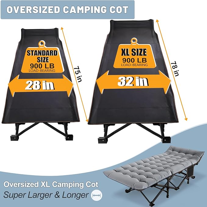 XXL Oversized Camping Cot for Adults with Mattress - Portable Camp Bed Lightweight with Carry Bag for Outdoor Travel Beach Hiking Sleep Comfortably Anywhere