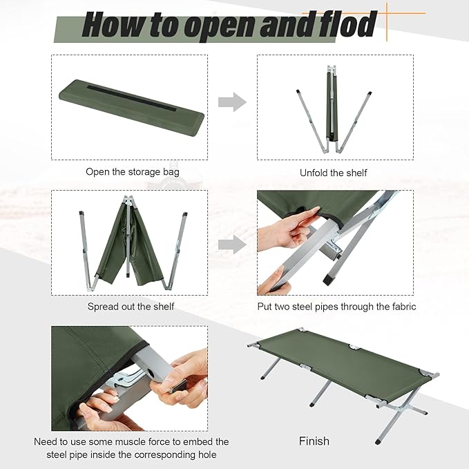 Geetery 2 Pcs Folding Camping Cot Bed with Carry Bag Portable Tent Twin Cot Army Military 529 lbs Outdoor Sleeping Travel Camping(Army Green)
