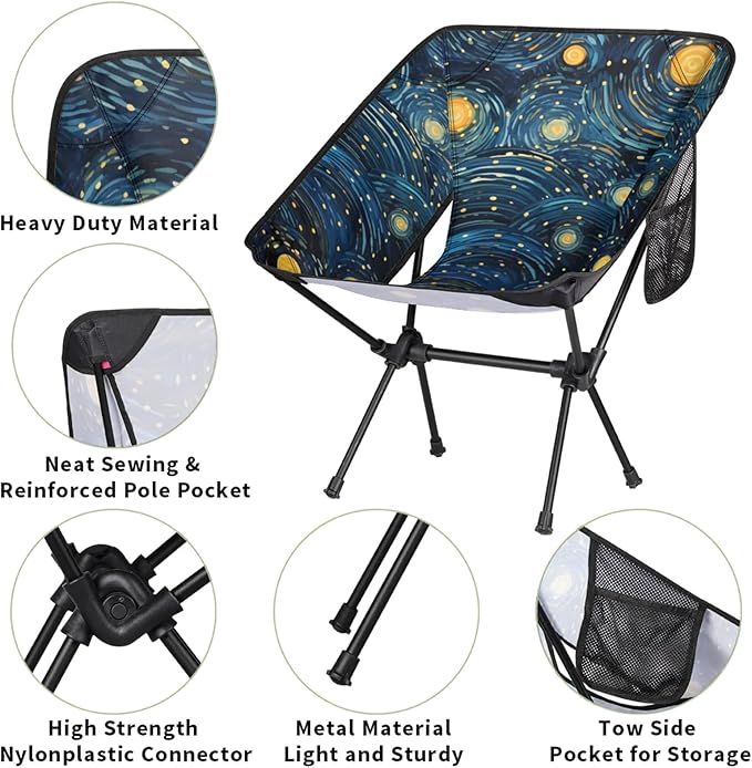 Honeybaby Folding Camping Chair Abstract Starry Sky Camping Chairs Lightweight Portable Chair Outdoor Foldable Chairs for Camping Travel Picnic Beach Hiking