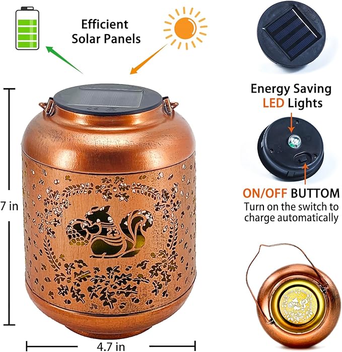 Squirrel Solar Lanterns Outdoor Waterproof Hanging Solar Lights Squirrel Gifts for Women Men Metal Decorative LED Lanterns for YardPatioLawnTabletopPathwayLandscapeGarden Decor