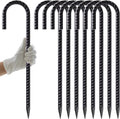 AAGUT Rebar Stakes 16 Inch J Hook Heavy Duty 8 Pack 3/8 Inch Black Coated Metal Steel Ground Anchors Chain Link Fence Stakes for Camping Tent Inflatables Yard Decorations Canopies &amp Swing Sets
