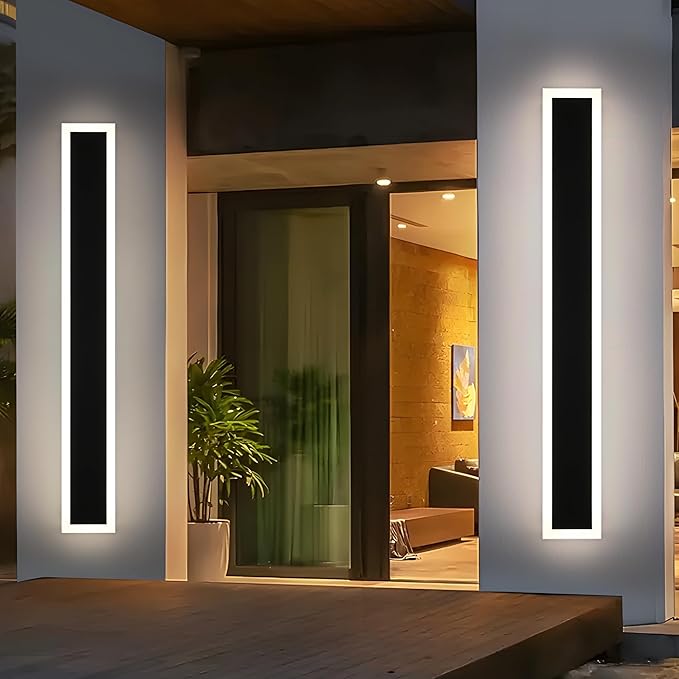 MELUCEE Exterior Wall Lights for House 2 Pack 60 Inch Long Strip Modern Outdoor Light Wall Fixture Sconce Dimmable Outside Linear Exterior Lights Black Wall Mount Lighting for Porch Corridor Garage