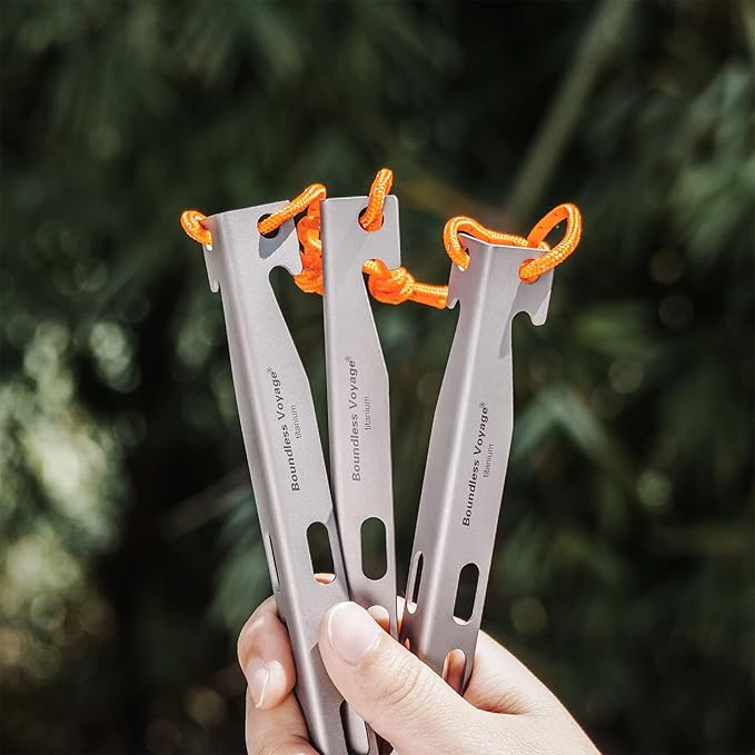 Boundless Voyage Titanium Tent Stakes 20cm/7.8 in. V-Shape Tent Pegs Nails (8-Pack) Outdoor Camping Ultralight Awning Canopy Accessories