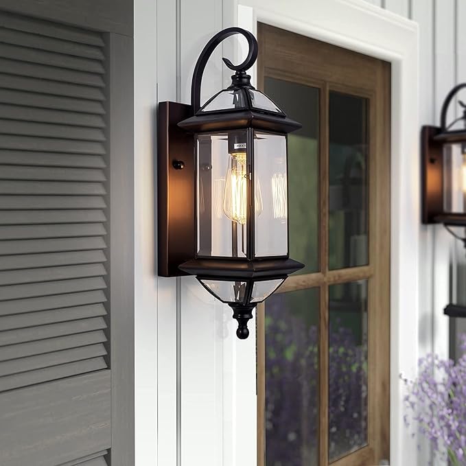 Outdoor Light Fixture 18.5 H Porch Light Oil Rubbed Bronze Outdoor Wall Lights with Clear Glass Waterproof Outside Lights for House Patio Garage Frontdoor 1 Pack Bulb Not Included