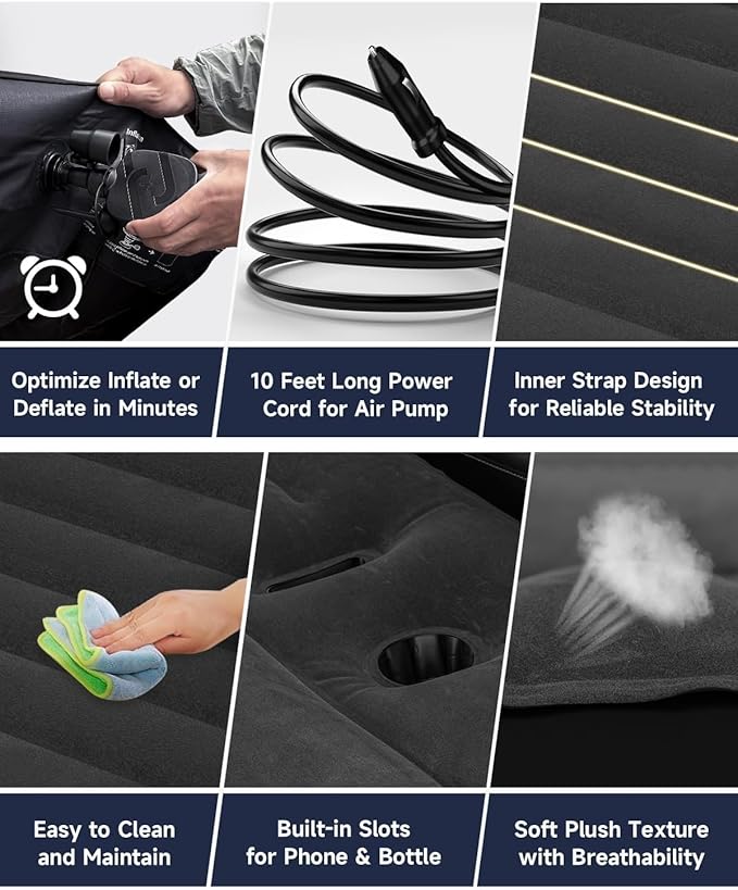 Umbrauto Custom Fit Air Mattress for Tesla Model Y/Juniper 2026 Upgraded Inflatable Camping Bed for Back Trunk Soft Flocking Surface+Reinforced Bottom Sleeping Pad w/Pump for Outdoor Travel