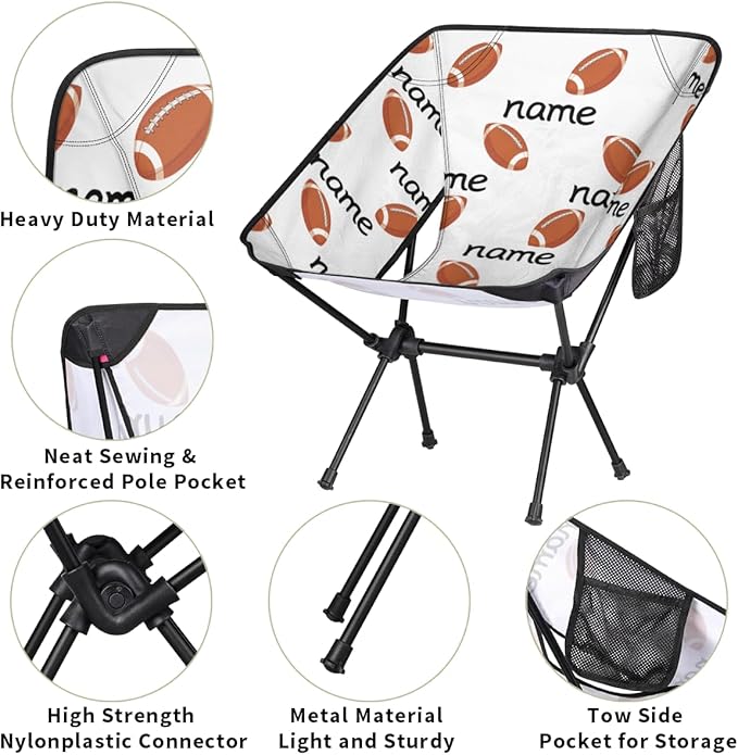 Custom Camping Chair Personalized Portable Backpacking Chair with Name Lightweight Folding Chair for Beach Hiking Football