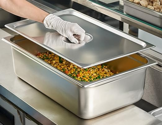 CURTA 6-Pack Full Size Slotted Steam Table Pan Covers with Handle NSF Certified 18/8 Stainless Steel Hotel Pan Lids for Catering Buffet Restaurant Commercial Kitchen Dishwasher Safe