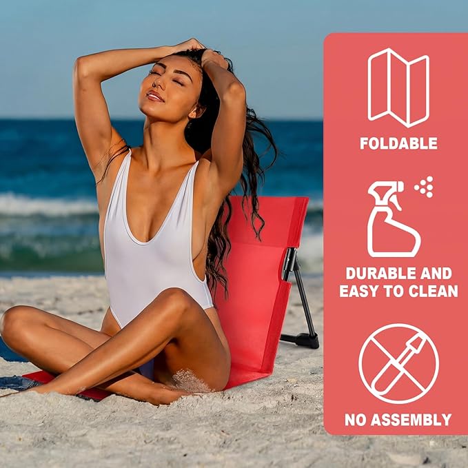Karenhi 2 Pcs Foldable Poolside Chairs Portable Beach Chair Folding Poolside Chairs for Edge of Pool for Adults Traveling Camping Picnic Lawn Accessories (Red)