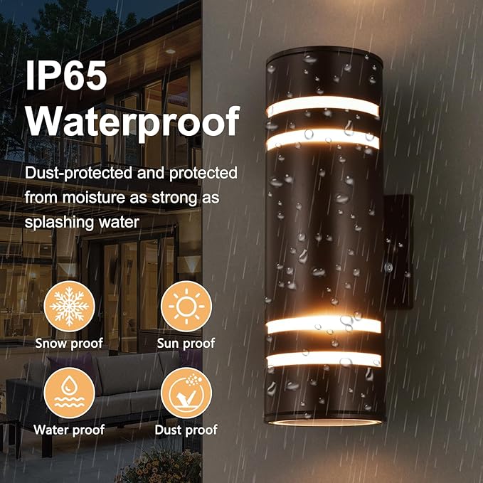 Housen Solutions Outdoor Wall Lights 2 Pack Modern Exterior Lighting Fixtures IP65 Waterproof Up Down Outside Lights for House Porch Bronze