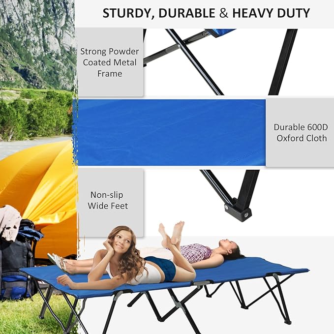 2 Person Folding Camping Cot - 50 Extra Wide Elevated Outdoor Portable Sleeping Cot with Carry Bag for Camping Beach Hiking
