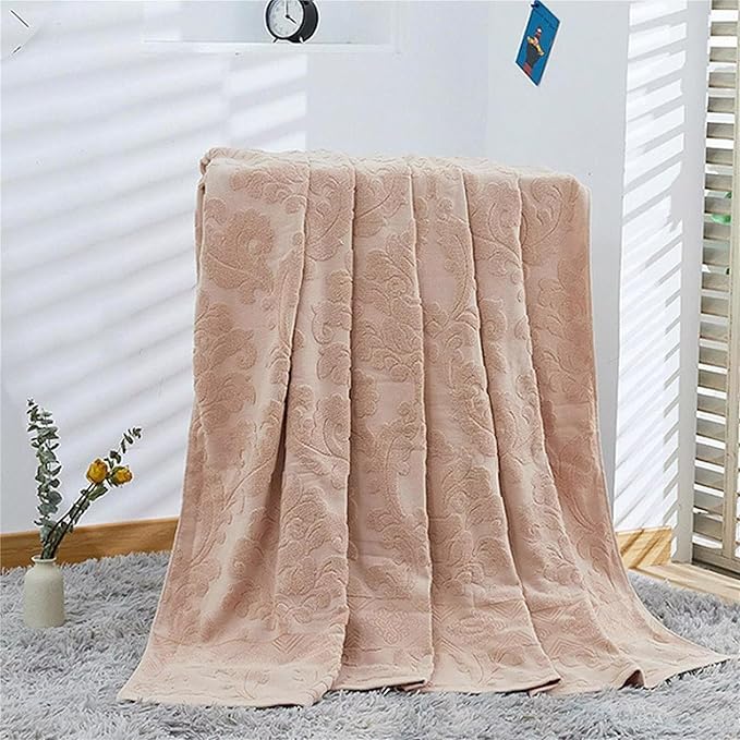 Towel Blanket Terry Cloth Blankets 60x80 - Couch Bed Cloth Fluffy Sofa Towel Duvet Blanket for Camping Picnic Beach Bedroom Birthday Gifts for Women Friends Tan Twin Size
