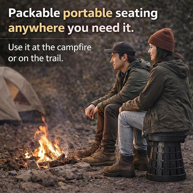 Panus Telescoping Folding Camping Stool Portable Adjustable Height Outdoor Chair 1-Second Setup Compact Lightweight for Camping Fishing Hiking