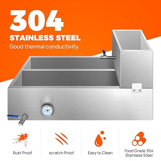 35x24x18.5 Inch Maple Syrup Evaporator Pan304 Stainless Steel Maple Syrup PanEvaporator Pan for Boiling Maple Syrup with 2 ValvesThermometer Divided Pan