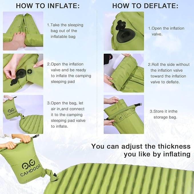 CAMDDOR Ultralight Sleeping Pad Patchworkable Sleeping Pad for Camping with Warm 6.8 R-Value Insulated Camping Mattress for Hiking Backpacking Outdoor with Inflatable Bag