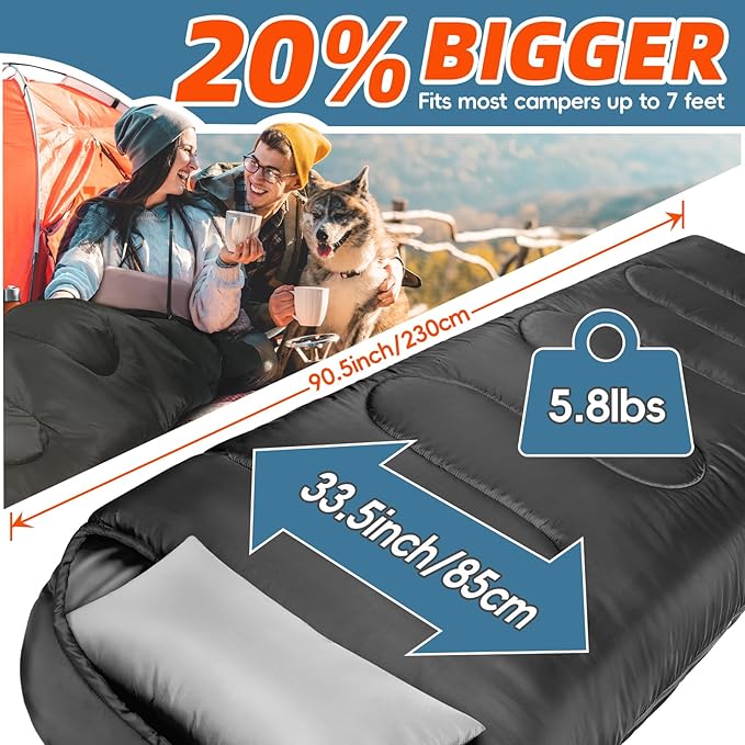 MEREZA 0 Degree Winter Sleeping Bag for Adults Kids with Pillow Cold Weather Sleeping Bag for 4 Season Camping Hiking Backpacking Sleeping Bags for Big and Tall