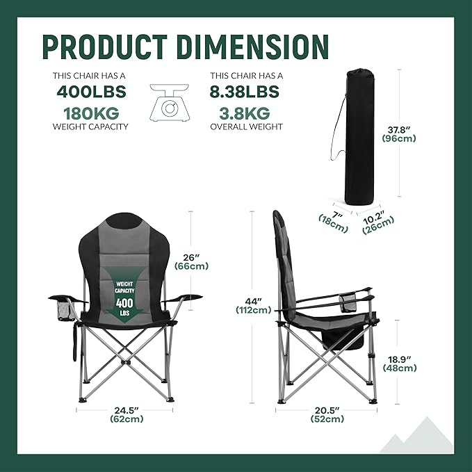 OUTSIDER Folding Camping Chair for Adults Heavy Duty – Supports 400 lbs Portable Chair with Cup Holder Side Pocket &amp Large Rear Mesh Storage Bag Lightweight Lawn Chair for Camping (Style-4 2)
