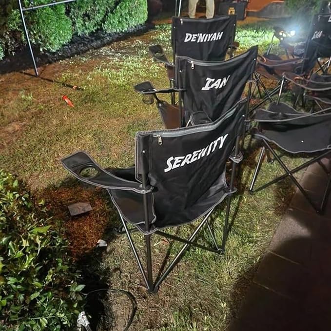 VictoryStore Custom Last Name Folding Camping Chair - Black Outdoor Chair with Carry Bag - Perfect for Camping Tailgating and More (10)