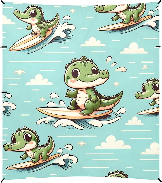 Cute Little Crocodile Surfing Camping Sun Shelter Beach Tent Portable Beach Sun Shade Outdoor Canopy for Camping Trips Fishing Picnic