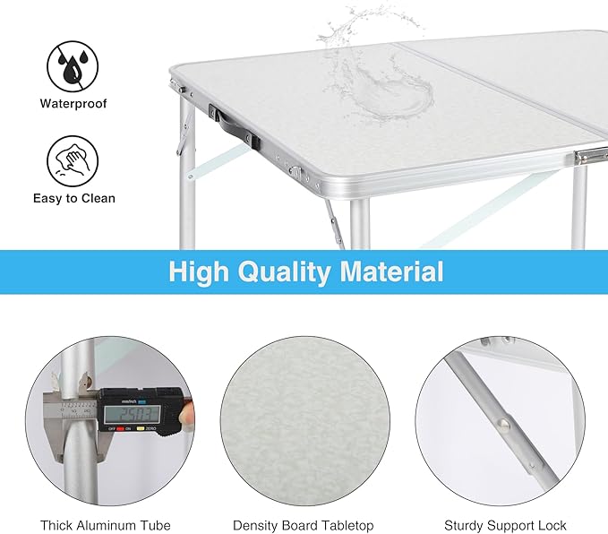 REDCAMP 32 Square Folding Camping Table with Adjustable Heights Legs Lightweight Portable Aluminum Fold in Half Small Card Tables Bridge Tables for Outdoor Picnic White