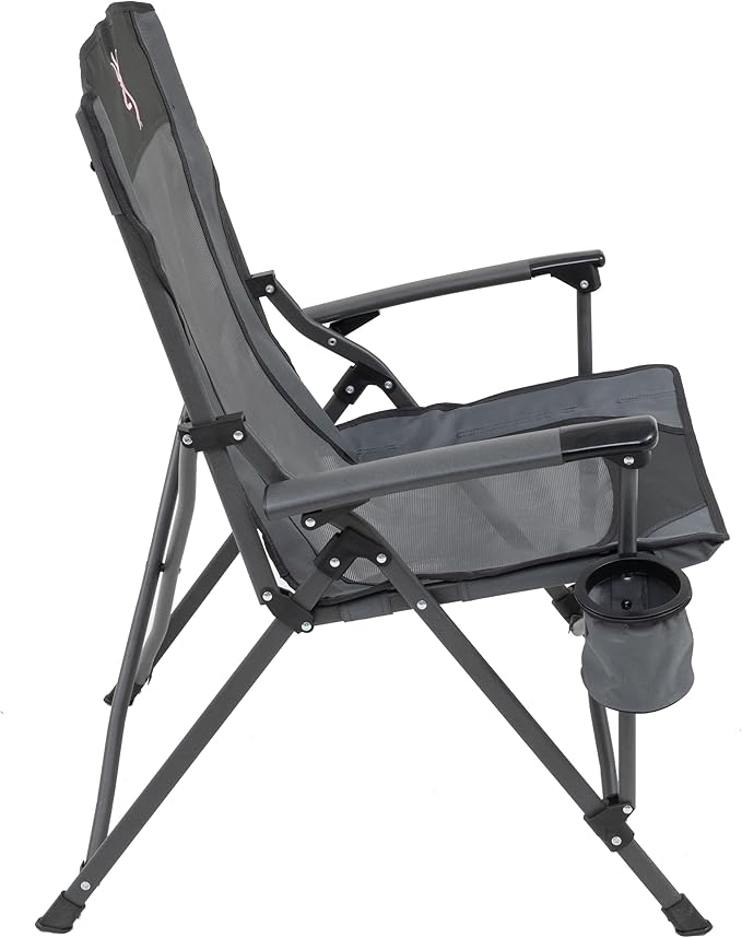 Browning Folding Camping Chairs for Adults - Durable Mesh Fabric Over Sturdy Powder Coated Steel Frame Armrests Cup Holder and Shoulder Carry Bag