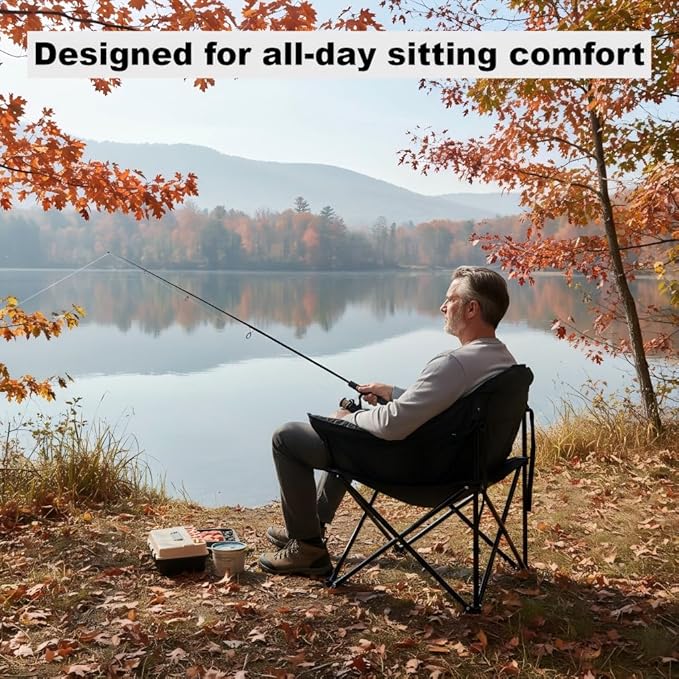 Heated Camping Chair3-Zone Heating for Back &amp Seat Portable Folding Outdoor Chair w/Side Pockets USB Powered (Power Bank NOT Included) 500 LBS Capacity