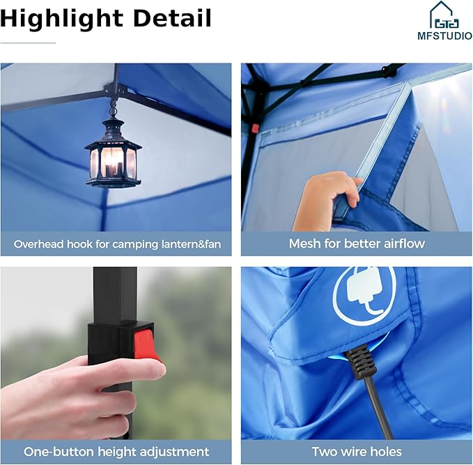 MFSTUDIO 10'x10' Pop Up Canopy Tent with Netting Portable Instant Folding Canopy Outdoor Canopy Screen Event Tent with 4 Zippered Mesh Netting for Garden Blue