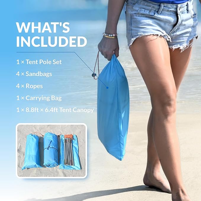 Beach Shade The Classic Wind-Supported Beach Canopy with UPF 50+ Protection 7.5ft Tall Portable &amp Easy Setup for 3-6 People