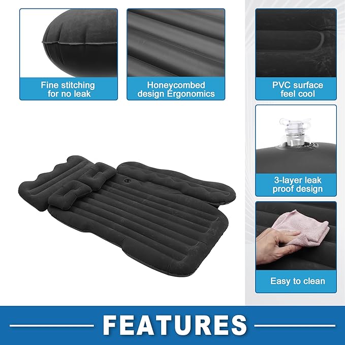 Car Air Mattress Sleeping Mat Comfortable 50.39x30.31x5.91 Back Seat Bed Camping Air Mattress Bed with Pillows for Car SUV