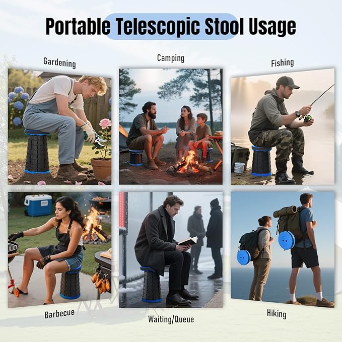 Upgraded Foldable Stool Thickened Set of 2 Portable Collapsible Stool Retractable Stool Foldable Portable Collapsible Chair for Fishing Hiking Tours BBQ Parties Outdoor Activities (Blue)