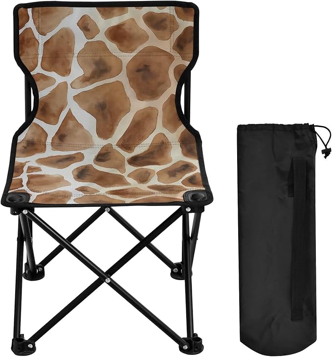 Giraffe Print Folding Camping Chairs Lightweight Portable Mini Beach Chair 14.4x14.4x22.8in Lawn Chair for Leisure