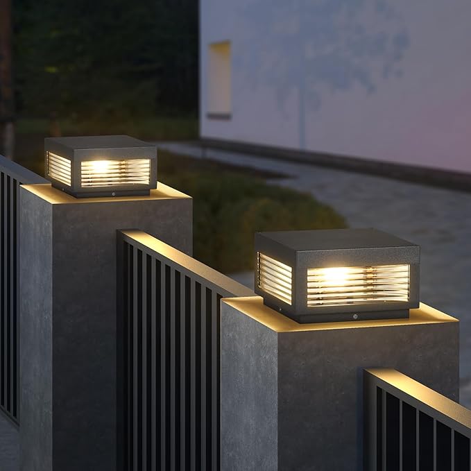 Outdoor Post Lights 9.84 Hard Wired Column Pillar Light Waterproof Modern Lamp Posts AC100-240V LED Square Lantern for Fence Driveway Patio Garden Backyard