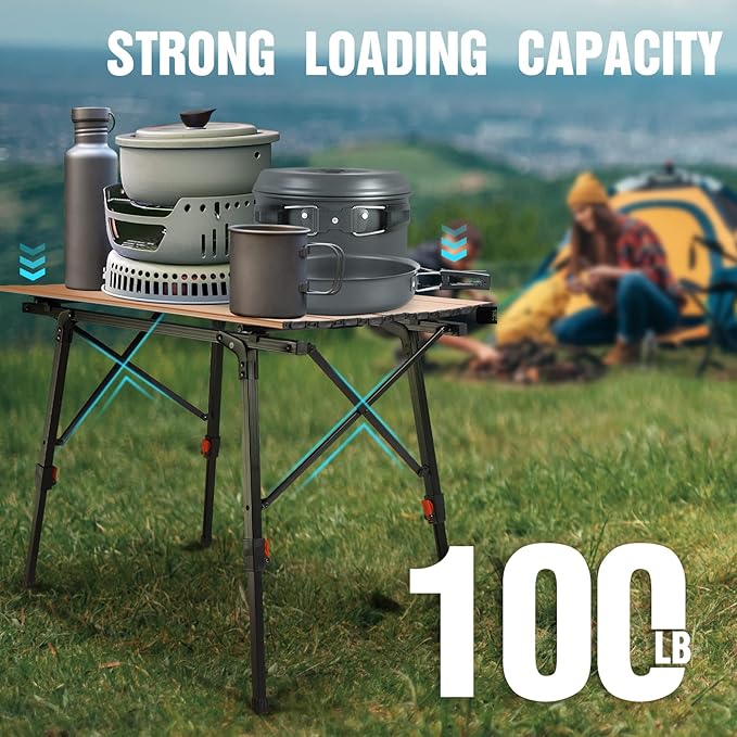 VILLEY Portable Camping Table with Adjustable Legs Lightweight Aluminum Folding Beach Table with Carrying Bag for Outdoor Cooking Picnic Beach Backyards BBQ and Party