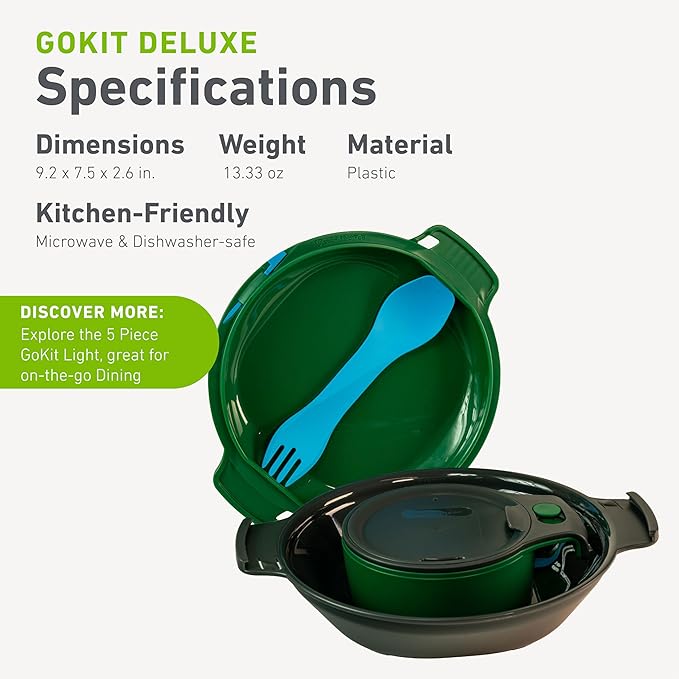 humangear GoKit Deluxe: 7-Tool Lightweight Camping Mess Kit with Portable Insulated Cup Camping Plate Bowl Utensil and Toothpick - Ideal On-The-Go Camping Solution
