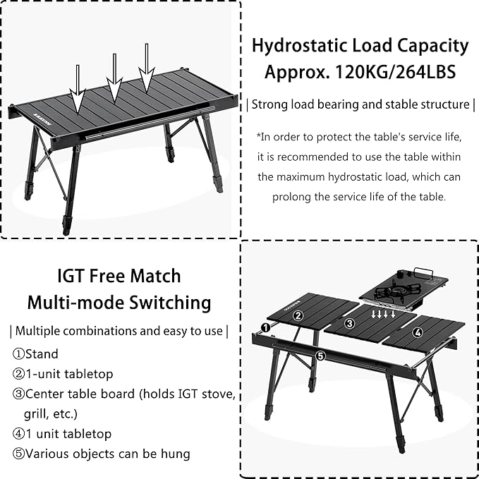 Blackdog Folding IGT Camping Table with Adjustable Leg Portable Outdoor Table for Cooking with Carry Bag Outdoor Camp Kitchen System for Car Camping Picnic RV Trip Patio Backyard BBQ