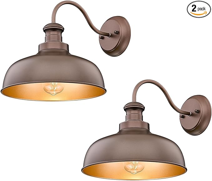 Outdoor Barn Light11.5 Inch Outdoor Wall Sconce Farmhouse Rustic Exterior Wall Mount LightsVintage Outside Lighting Fixture Industrial Garage Light Fit with E26 Socket(Oil-rubbed Bronze2Pack)