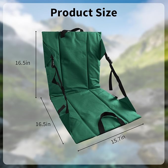 Folding Stadium Seat Cushion with Backrest Portable Bleacher Pad for Camping Fishing15.8'' x 16.5''Lightweight Chair with Backrest for Outdoor Sports and Concerts (Forest Green)