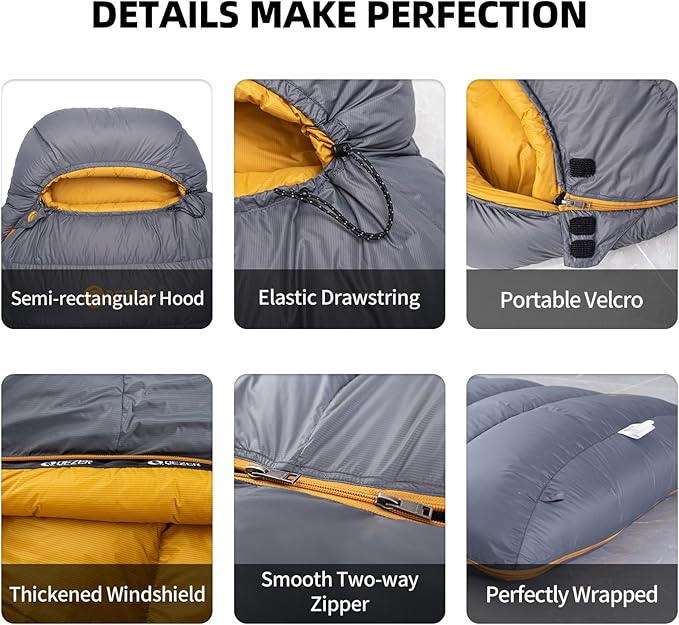 Down Sleeping Bag for Adults 620 Fill Power 0 Degree Sleeping Bag Cold Weather Ultralight with Pouch for Backpacking Camping Hiking