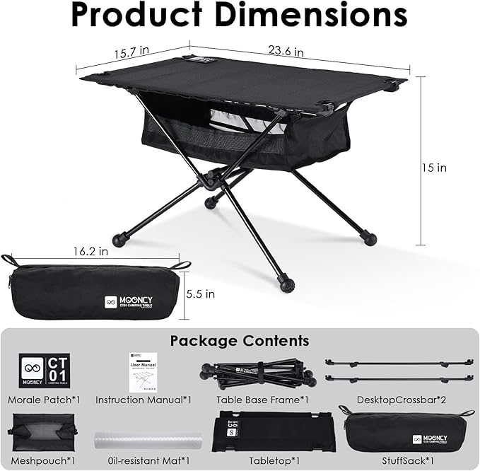 MOONCY Portable Camping Table Ultralight Beach Table with Oil-Proof Mat and Mesh Storage Bag Aluminum Alloy Folding Table for Hiking Tailgating Backpacking Fishing Beach &amp Picnic Black